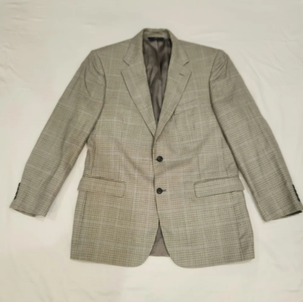 Brooks‎ Brothers Men Gray Houndstooth Silk Wool Blend Sport Coat Size 42L Career